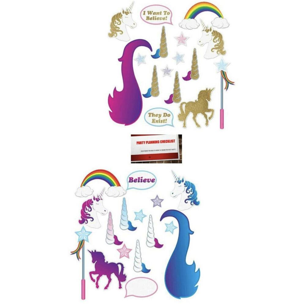 Unicorn Sparkle Glittered Deluxe Reversible 32 Piece Photo Booth Props Set